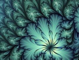 AI generated Aqua and Green psychedelic fractal.  AI Generated photo