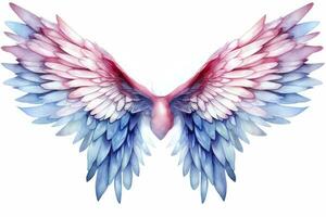 AI generated Beautiful magic watercolor blue pink wings. AI Generated photo