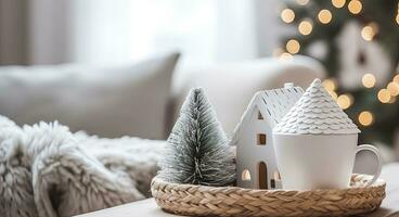 ai generado un acogedor concepto de festivo hogar decoración para Navidad. ai generado foto