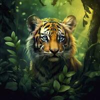 AI generated Watercolor Tiger for kids. AI Generated photo