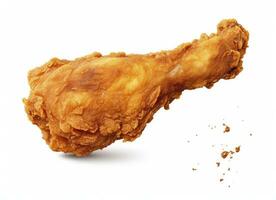 AI generated Fried chicken leg falling in the air isolated on a white background. AI Generated. photo