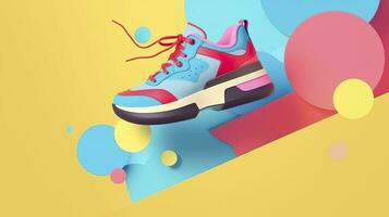 AI generated Flying trendy sneakers on creative colorful background, Stylish fashionable concept. AI Generated photo