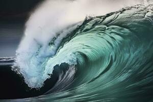 AI generated Extreme close up of thrashing emerald ocean waves. AI Generated photo