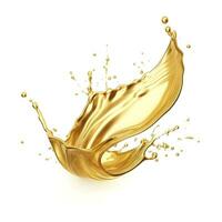 AI generated Golden Oil or Cosmetic essence splash isolated on white background, 3d illustration. AI Generated photo