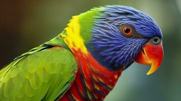 AI generated Side view Closeup of beautiful and colorful Lorikeet Green naped bird. Generative AI photo