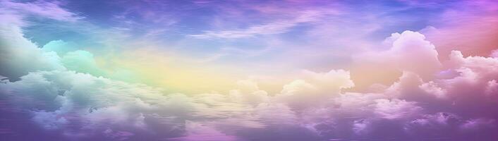 AI generated Rainbow sky with fluffy clouds. Multicolored toned sky. AI Generated. photo