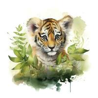 AI generated Watercolor Tiger for kids. AI Generated photo