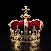 AI generated The Royal Coronation Crown Isolated on a Black Background. Generative AI photo