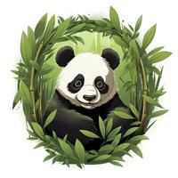 AI generated Cute panda in the middle of a bamboo forest. T-shirt design. AI Generated photo