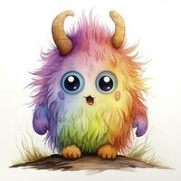 AI generated Watercolor cute monster on white background. AI Generated photo