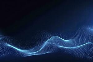 AI generated Dynamic blue particle wave. Abstract sound visualization. Digital structure of the wave flow of luminous particles. AI Generated. photo