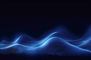 AI generated Dynamic blue particle wave. Abstract sound visualization. Digital structure of the wave flow of luminous particles. AI Generated. photo