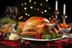 AI generated Christmas turkey dinner. AI Generated photo