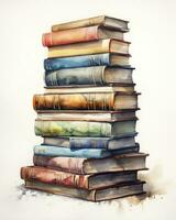 AI generated Watercolor pile of books isolated on white background. AI Generated photo