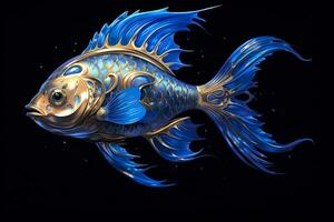 AI generated 3d rendering. fish on black background. Generative AI photo