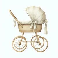 AI generated Watercolor Baby carriage Clipart on white background. AI Generated photo