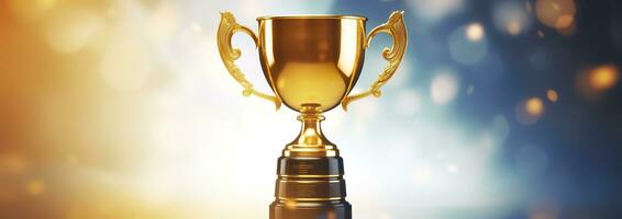 AI generated Champion golden trophy for winner background. Success and achievement concept. Generative AI photo