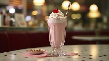 AI generated Cherry Milkshake in a Classic American Diner.  food photography concept. Generative AI photo