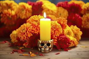 ai generado velas y maravilla flores día de el muerto concepto dia Delaware los muertos. ai generado foto