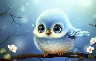 AI generated Cute little bird with a  nature background.  AI Generated. photo