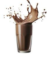 AI generated Glass with splashing cocoa, Chocolate Pouring, and splash. 3d illustration.  AI Generated photo