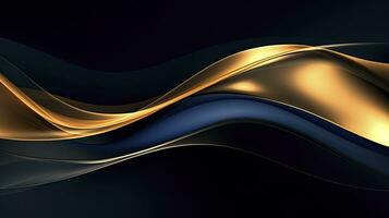 AI generated Gold and navy blue waves abstract. AI Generated. photo