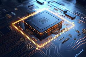 AI generated Futuristic central processor unit. Powerful Quantum CPU motherboard. AI Generated photo