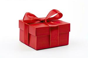 AI generated Gift box with red ribbon isolated on white background. AI Generated photo