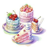 AI generated Set of Cake piece illustration on white background. AI Generated photo