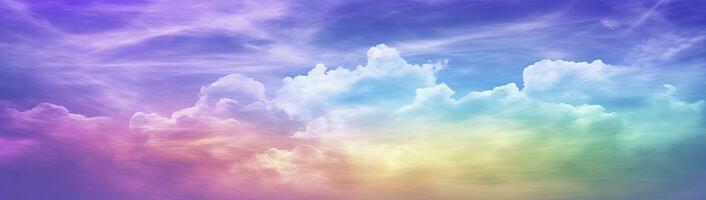 AI generated Rainbow sky with fluffy clouds. Multicolored toned sky. AI Generated. photo