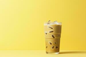 AI generated Iced Latte on yellow background. AI Generated photo