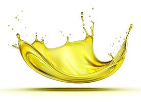 AI generated Olive or engine oil splash, cosmetic serum liquid isolated on white background. Generative AI photo