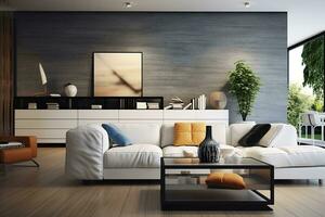 AI generated Modern living room with sofa and furniture. AI Generated photo