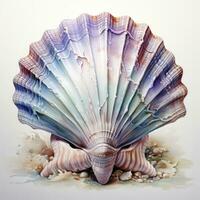 AI generated Watercolor Seashell clipart on white background. AI Generated photo