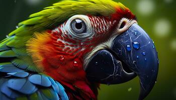 ai generado tropical guacamayo encaramado, vibrante plumas en enfocar. generativo ai foto