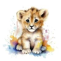 AI generated Watercolor Baby Lion. AI Generated photo