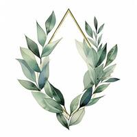 AI generated Watercolor geometry shape wreath with green leaf. AI Generated photo