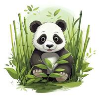 AI generated Cute panda in the middle of a bamboo forest. T-shirt design. AI Generated photo