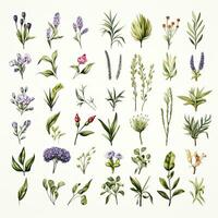 AI generated Collection of watercolor herbs clipart on white background. AI Generated photo