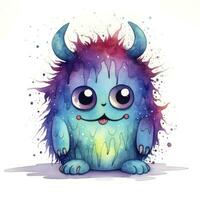 AI generated Watercolor cute monster on white background. AI Generated photo