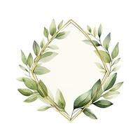 AI generated Watercolor geometry shape wreath with green leaf. AI Generated photo