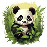 AI generated Cute panda in the middle of a bamboo forest. T-shirt design. AI Generated photo