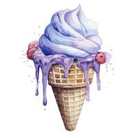 AI generated Watercolor ice cream in a waffle cone. AI Generated photo