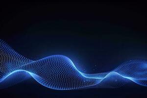 AI generated Dynamic blue particle wave. Abstract sound visualization. Digital structure of the wave flow of luminous particles. AI Generated. photo