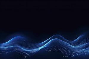 AI generated Dynamic blue particle wave. Abstract sound visualization. Digital structure of the wave flow of luminous particles. AI Generated. photo