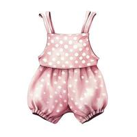 AI generated Pink baby girl romper in watercolors on a white background. AI Generated photo