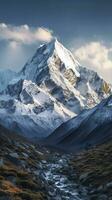 AI generated The beauty of a majestic and snow capped mountain range, with rugged peaks, AI Generative photo