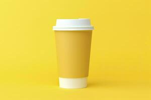 AI generated Blank coffee cup isolated on yellow background. AI Generated photo