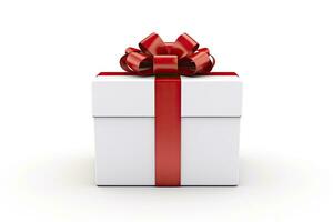 AI generated Gift box with red ribbon isolated on white background. AI Generated photo