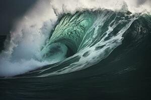 AI generated Extreme close up of thrashing emerald ocean waves. AI Generated photo